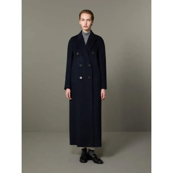Max Mara Volante Brushed Cashmere Double-Breasted Coat in Midnight Blue | Wool Coat | Coveti