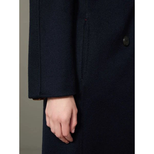 Max Mara Volante Brushed Cashmere Double-Breasted Coat in Midnight Blue | Wool Coat | Coveti