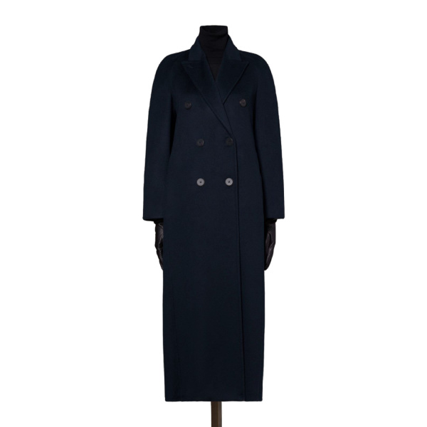 Max Mara Volante Brushed Cashmere Double-Breasted Coat in Midnight Blue | Wool Coat | Coveti