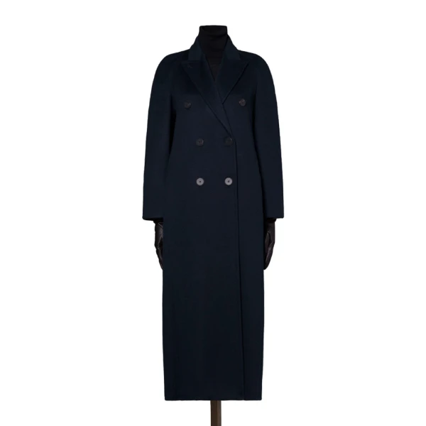 Volante Brushed Cashmere Double-Breasted Coat in Midnight Blue