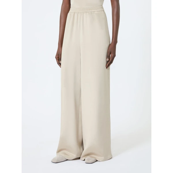 Max Mara Volonta Relaxed Heavy Silk Trousers in Stone Grey | Wide leg pants | Coveti