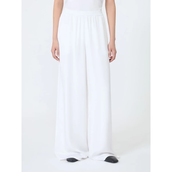 Max Mara Volonta Relaxed Heavy Silk Trousers in White | Wide leg pants | Coveti