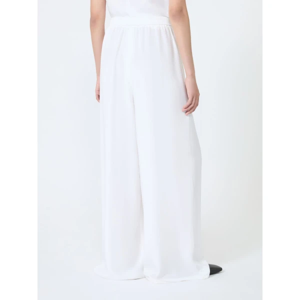 Max Mara Volonta Relaxed Heavy Silk Trousers in White | Wide leg pants | Coveti