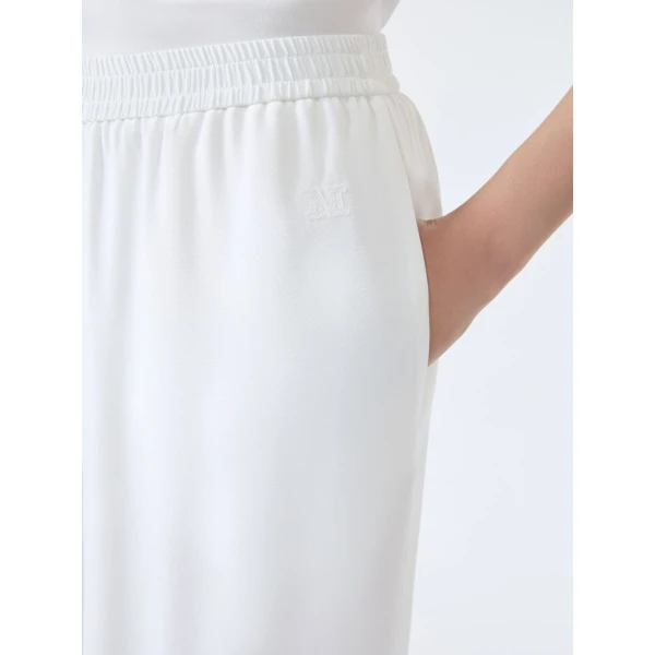 Max Mara Volonta Relaxed Heavy Silk Trousers in White | Wide leg pants | Coveti