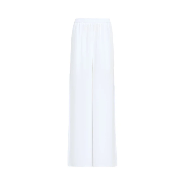 Max Mara Volonta Relaxed Heavy Silk Trousers in White | Wide leg pants | Coveti