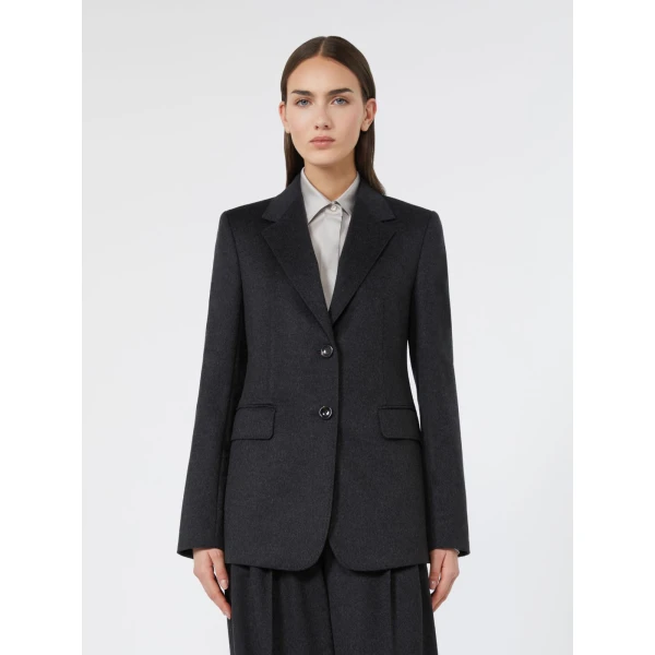 Max Mara Volpino Single-Breasted Wool Broadcloth Blazer in Dark Grey | Blazers | Coveti