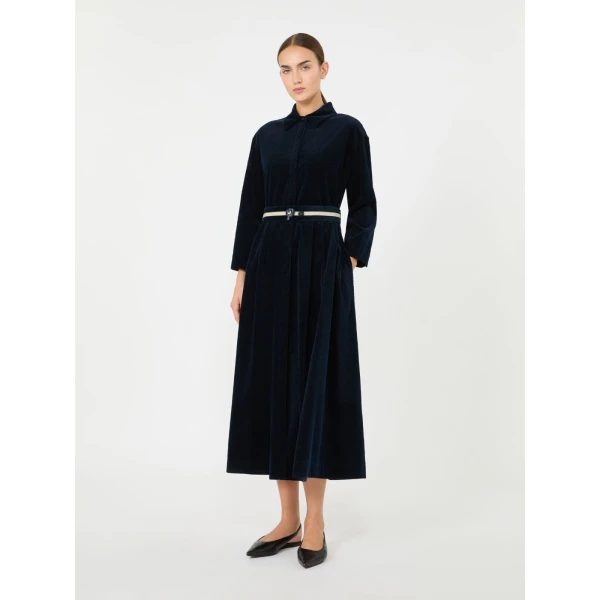 Max Mara Vortice Corduroy Shirt Dress in Midnight Blue | Shirtdress | Coveti