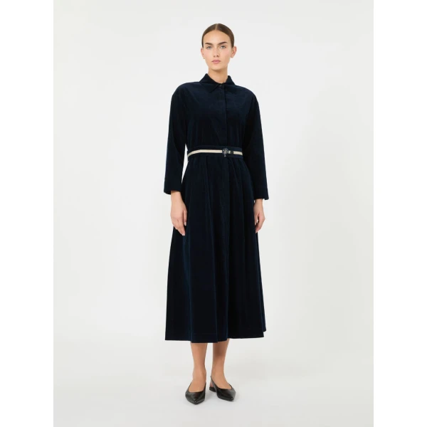 Max Mara Vortice Corduroy Shirt Dress in Midnight Blue | Shirtdress | Coveti