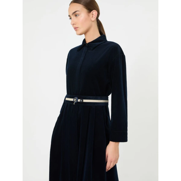 Max Mara Vortice Corduroy Shirt Dress in Midnight Blue | Shirtdress | Coveti