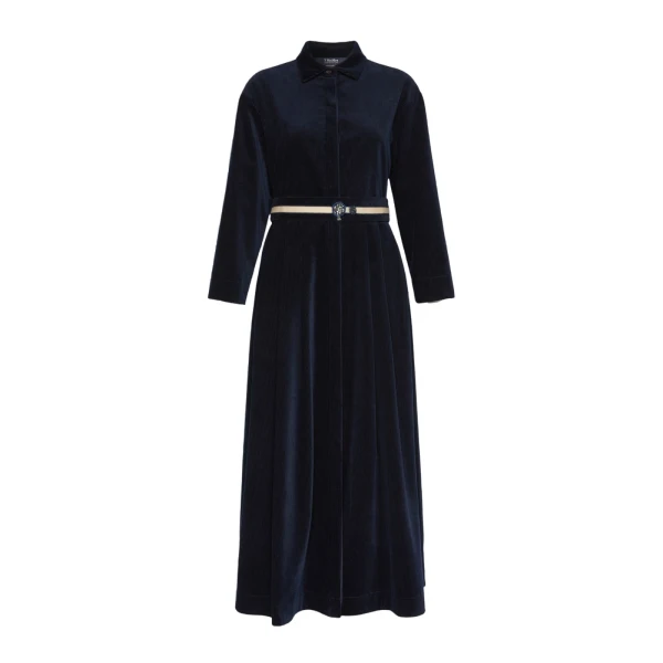Max Mara Vortice Corduroy Shirt Dress in Midnight Blue | Shirtdress | Coveti