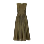 Max Mara Wally Organza Fit-and-Flare Dress in Khaki | Midi Dresses | Coveti
