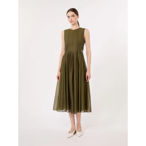 Max Mara Wally Organza Fit-and-Flare Dress in Khaki | Midi Dresses | Coveti