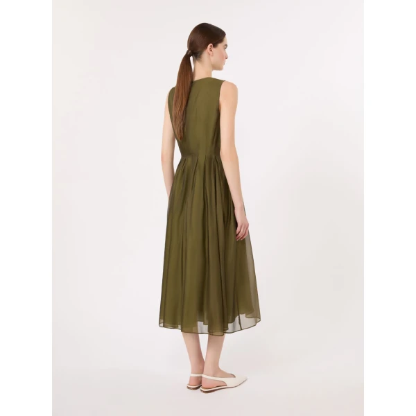 Max Mara Wally Organza Fit-and-Flare Dress in Khaki | Midi Dresses | Coveti
