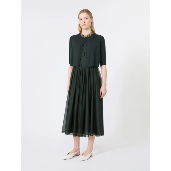 Max Mara Wally Organza Fit-and-Flare Dress in Moss Green | Midi Dresses | Coveti