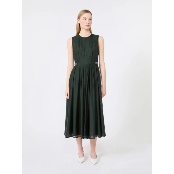 Max Mara Wally Organza Fit-and-Flare Dress in Moss Green | Midi Dresses | Coveti