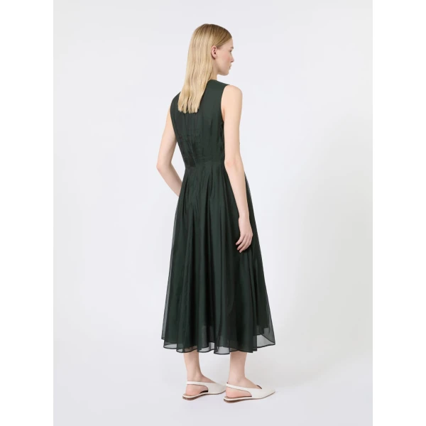 Max Mara Wally Organza Fit-and-Flare Dress in Moss Green | Midi Dresses | Coveti
