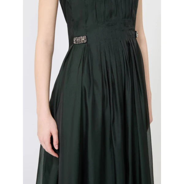 Max Mara Wally Organza Fit-and-Flare Dress in Moss Green | Midi Dresses | Coveti