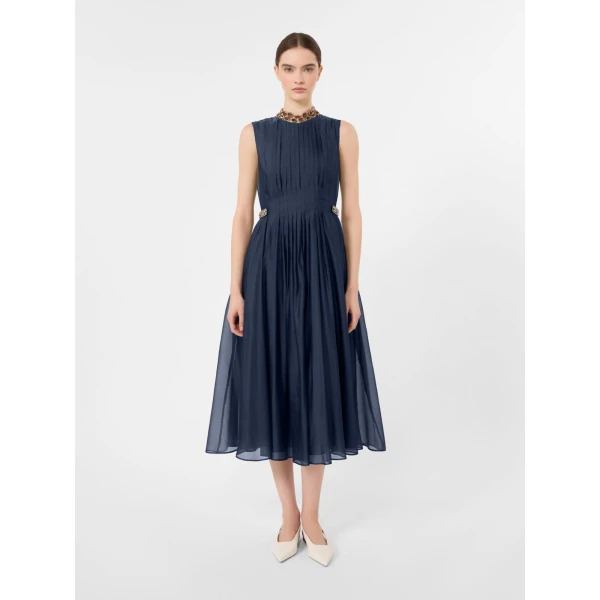 Max Mara Wally Organza Fit-and-Flare Dress in Ultramarine | Midi Dresses | Coveti