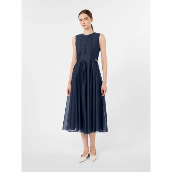 Max Mara Wally Organza Fit-and-Flare Dress in Ultramarine | Midi Dresses | Coveti