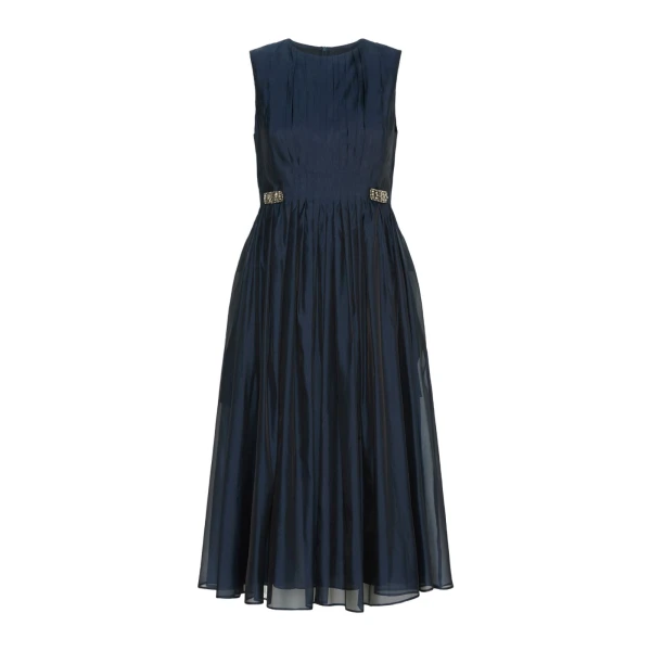 Max Mara Wally Organza Fit-and-Flare Dress in Ultramarine | Midi Dresses | Coveti
