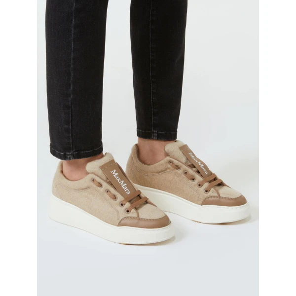 Max Mara Water-Repellent Cashmere Trainers in Beige | Sneakers | Coveti