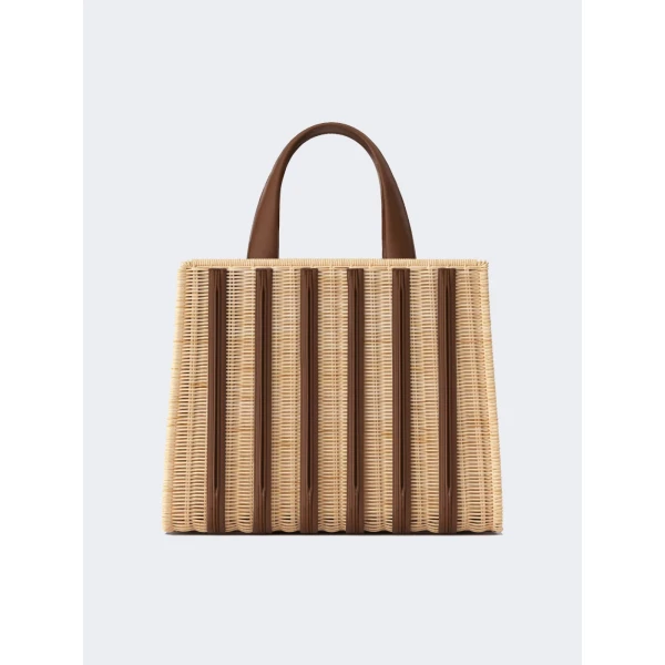 Max Mara Whitney Bag 6 Medium Wicker in Beige | Totes & Top-Handle Bags | Coveti