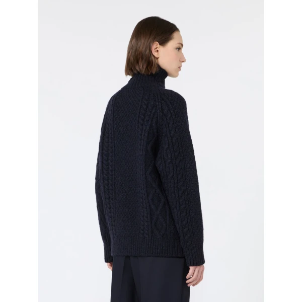 Max Mara Wool Aran Turtleneck Jumper in Navy | Turtlenecks | Coveti
