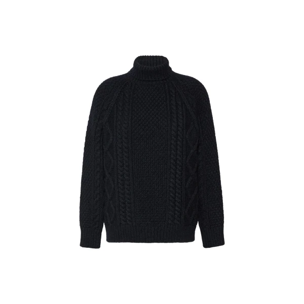 Max Mara Wool Aran Turtleneck Jumper in Navy | Turtlenecks | Coveti
