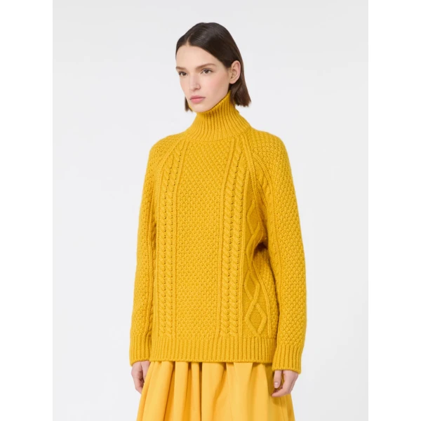 Max Mara Wool Aran Turtleneck Jumper in Yellow | Turtlenecks | Coveti