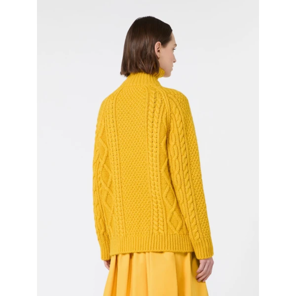 Max Mara Wool Aran Turtleneck Jumper in Yellow | Turtlenecks | Coveti