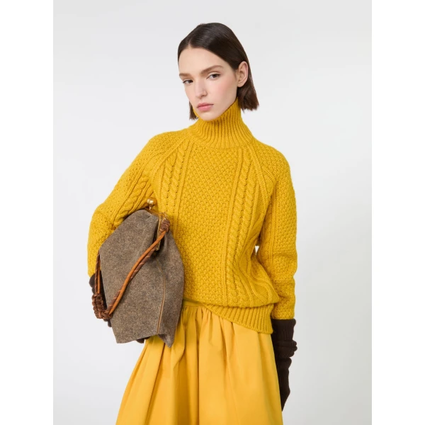 Max Mara Wool Aran Turtleneck Jumper in Yellow | Turtlenecks | Coveti