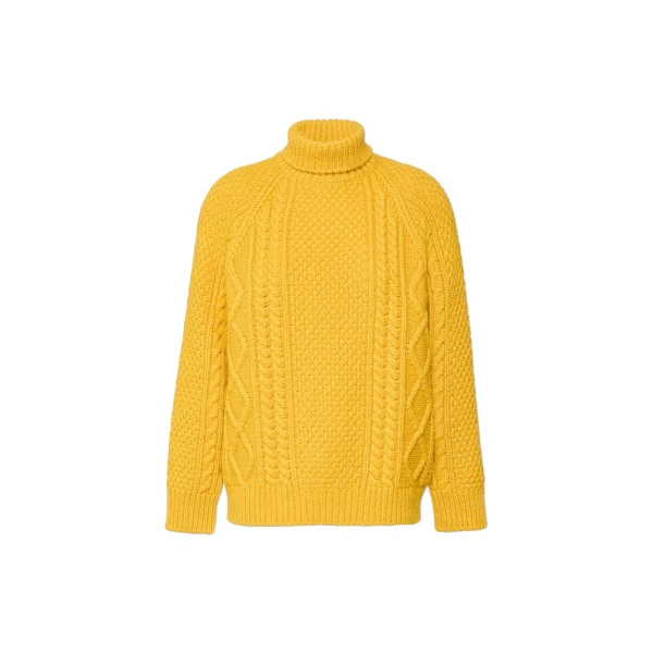 Max Mara Wool Aran Turtleneck Jumper in Yellow | Turtlenecks | Coveti