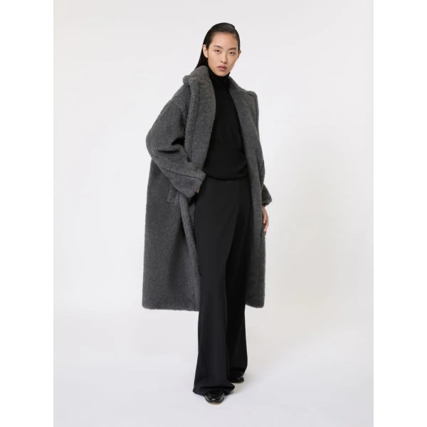 Max Mara Wool and Alpaca Teddy Bear Icon Coat in Dark Grey | Wool Coat | Coveti
