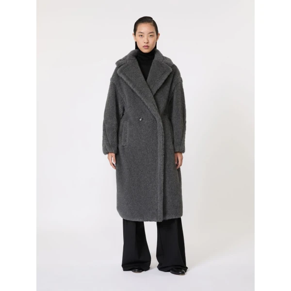 Max Mara Wool and Alpaca Teddy Bear Icon Coat in Dark Grey | Wool Coat | Coveti