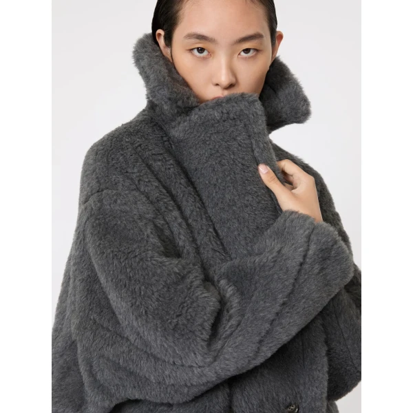 Max Mara Wool and Alpaca Teddy Bear Icon Coat in Dark Grey | Wool Coat | Coveti