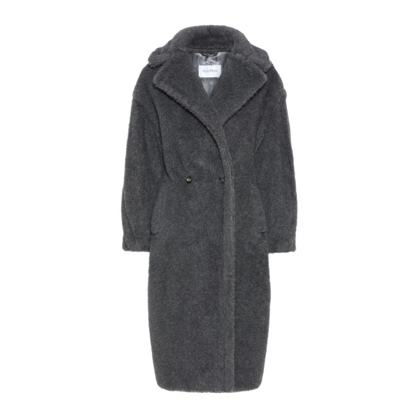 Max Mara Wool and Alpaca Teddy Bear Icon Coat in Dark Grey | Wool Coat | Coveti