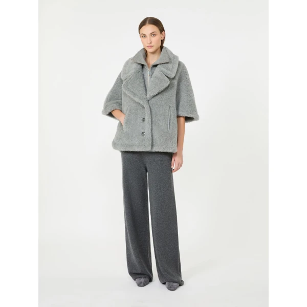 Max Mara Wool and Alpaca Teddy Cape in Light Grey | Coats | Coveti