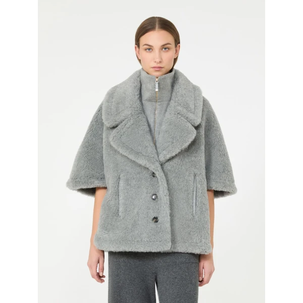 Max Mara Wool and Alpaca Teddy Cape in Light Grey | Coats | Coveti
