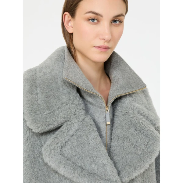 Max Mara Wool and Alpaca Teddy Cape in Light Grey | Coats | Coveti