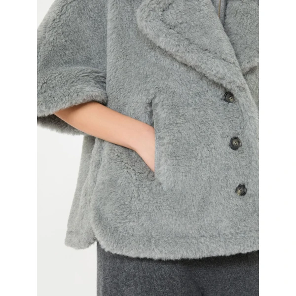 Max Mara Wool and Alpaca Teddy Cape in Light Grey | Coats | Coveti