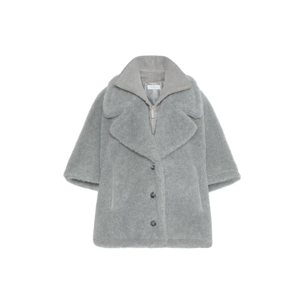 Wool and Alpaca Teddy Cape in Light Grey