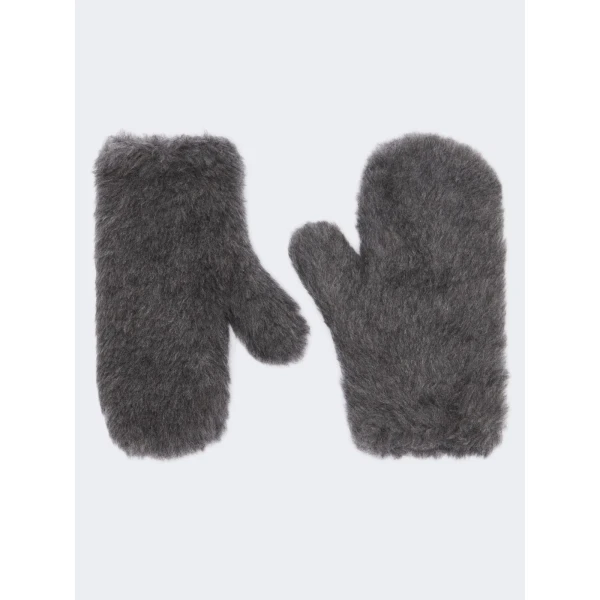 Max Mara Wool and Alpaca Teddy Mittens in Medium Grey | Gloves | Coveti