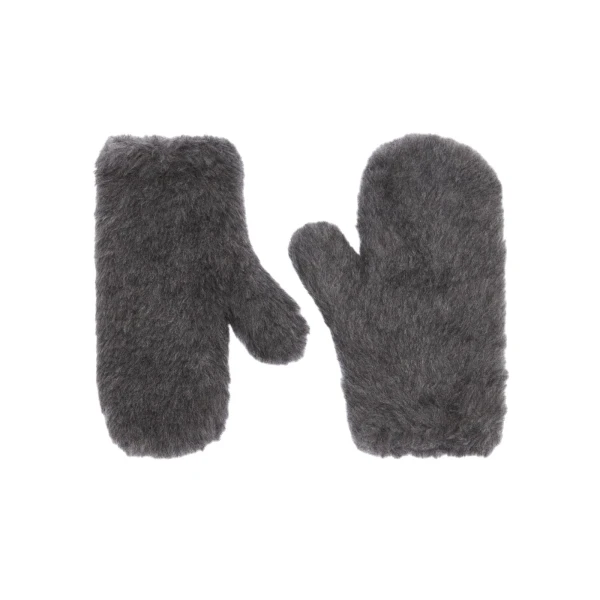 Max Mara Wool and Alpaca Teddy Mittens in Medium Grey | Gloves | Coveti