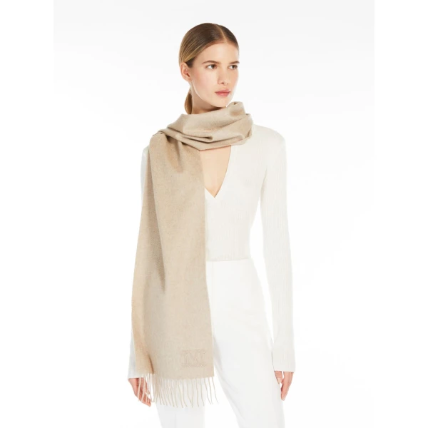 Max Mara Wsdalia Cashmere Monogram Stole in Beige | Scarves | Coveti
