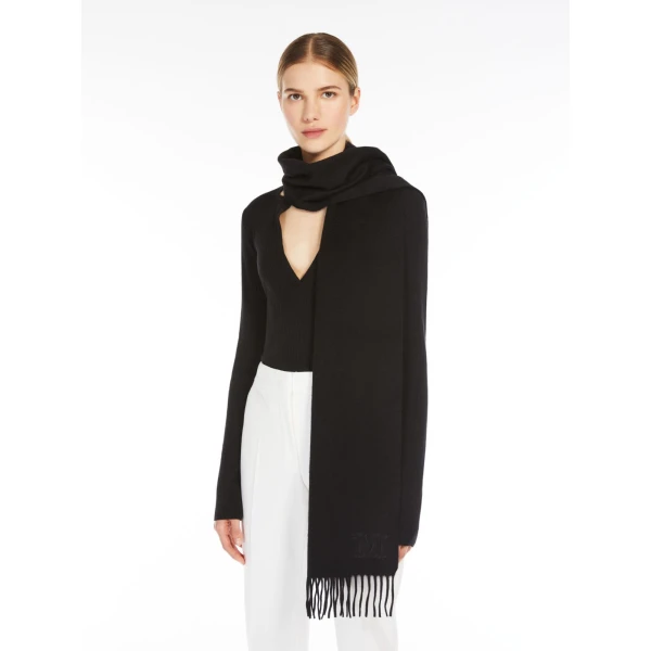 Max Mara Wsdalia Cashmere Monogram Stole in Black | Scarves | Coveti