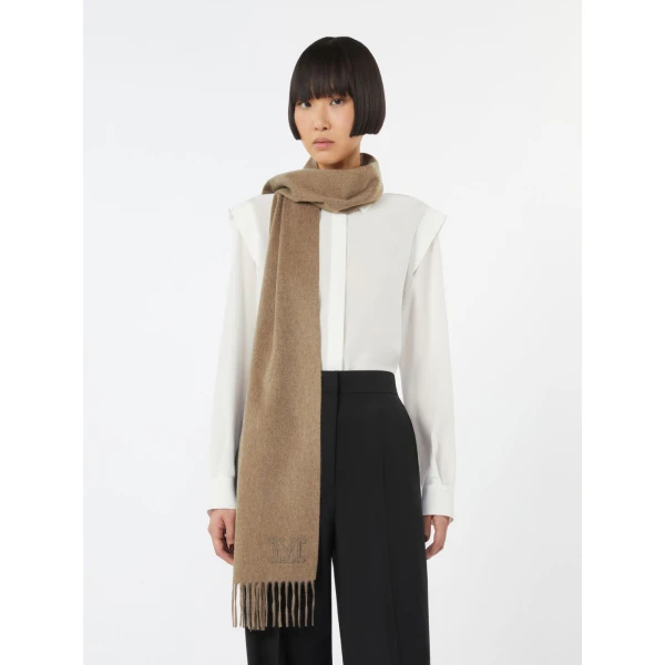 Max Mara Wsdalia Monogram Cashmere Stole in Beige | Scarves | Coveti