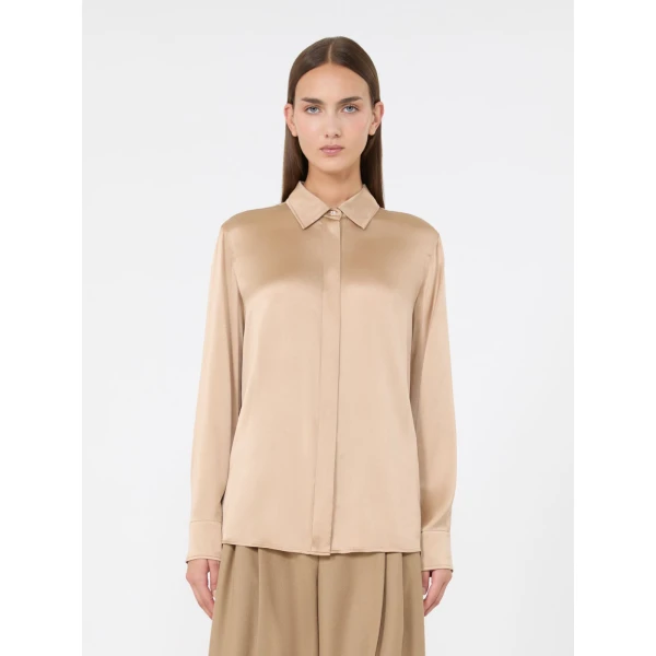 Max Mara Xero Silk Satin Shirt in Camel | Shirts | Coveti