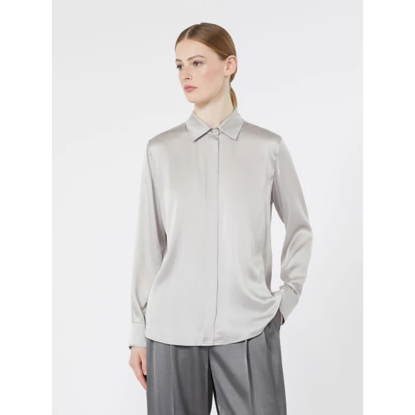 Max Mara Xero Silk Satin Shirt in Pearl Grey | Shirts | Coveti