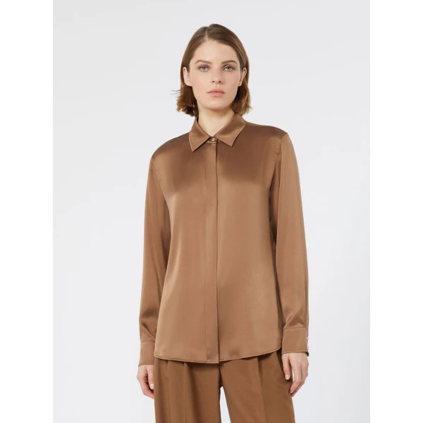 Max Mara Xero Silk Satin Shirt in Tobacco | Shirts | Coveti