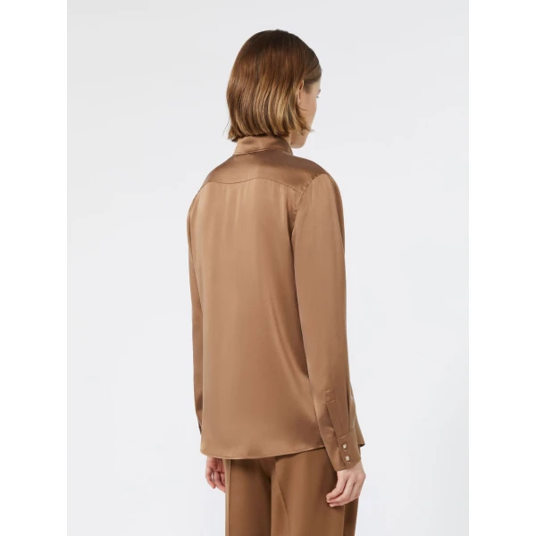 Max Mara Xero Silk Satin Shirt in Tobacco | Shirts | Coveti